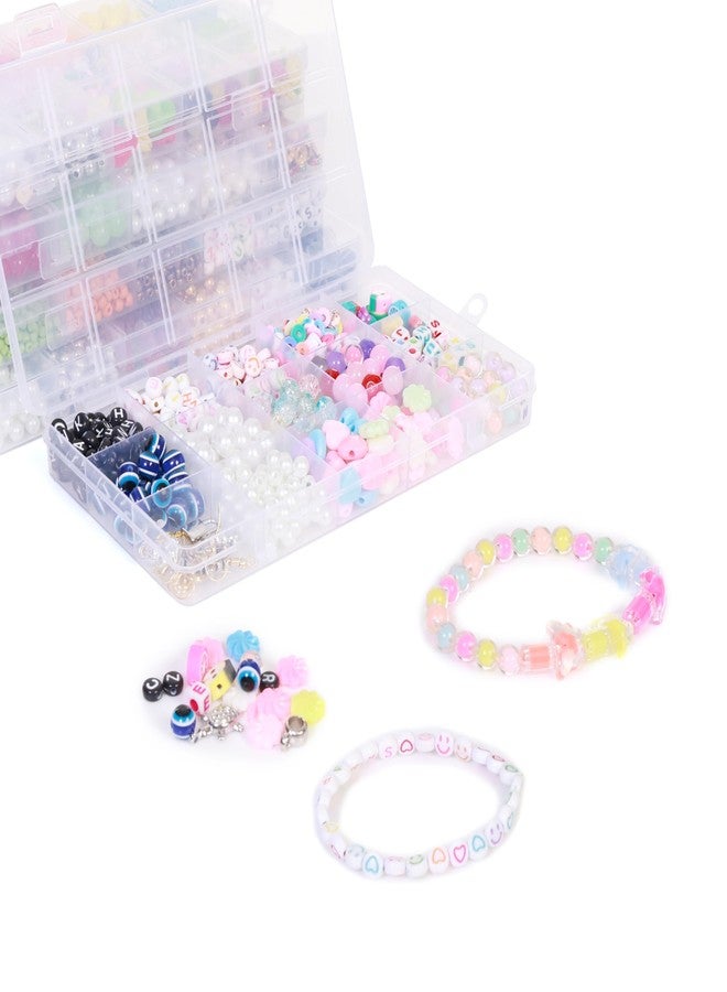 Ambitieux 15-Compartment Bracelet Making Kit for Girls & Kids - 400+ Beads Including Evil Eye, Pearl, Alphabet, Smileys, Hearts, Charms & Tools - DIY Jewelry Craft Set with Cutter, Elastic Thread & Gift Bag Birthday girls 2 3 4 5 6 7 8 9 years (All mix) - Image 5